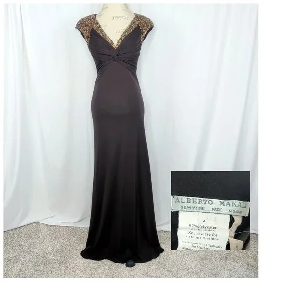 Alberto Makali Gown 4 Small Formal Brown Beaded - Picture 1 of 10